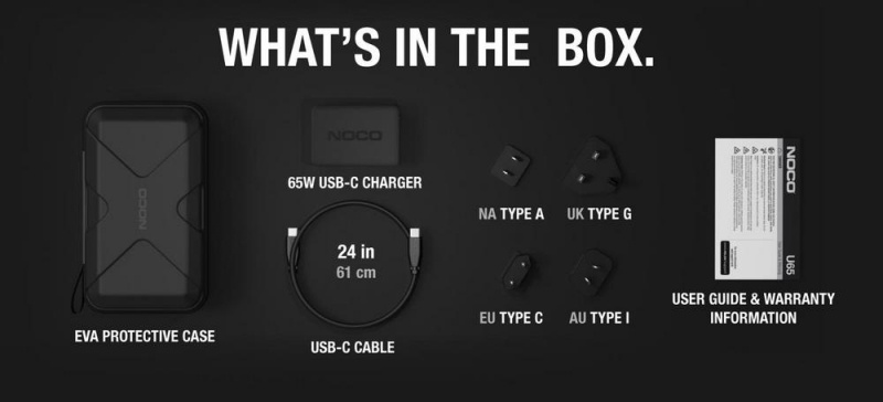 Noco U65 USB-C 65W charger for starting booster, fits Noco GBX45, GBX55, GBX75 & GBX155