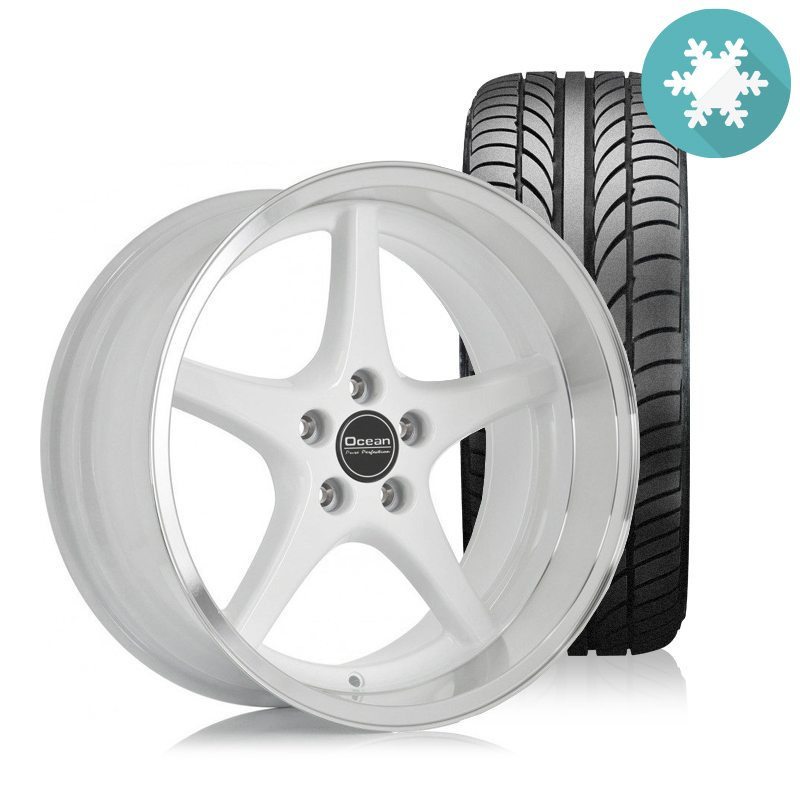 Ocean MK18 White 8,5x18 5x108 ET6 HUB 65,1 - Complete with winter tires