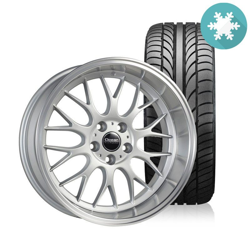 Ocean Super DTM Silver 8,5x18 5x108 ET6 HUB 65,1 - Complete with winter tires