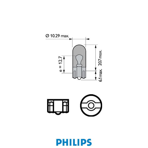 Philips Light bulb 12V 5W W2,1x9,5d gul, 2-pc