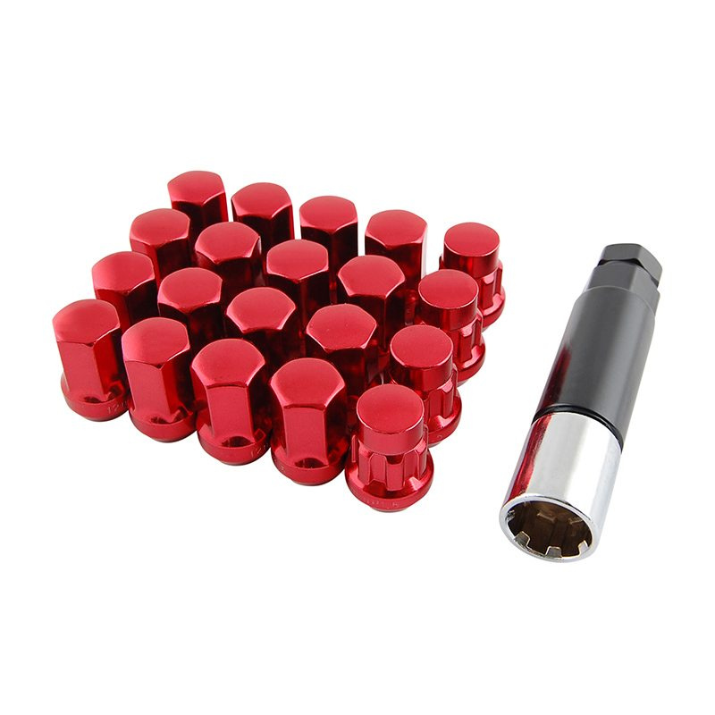 Wheel nuts set with lock nuts M12x1.5 - Red